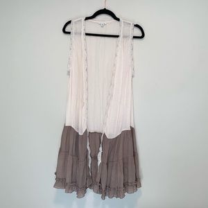 Mittoshop Duster Size M, Cream & Tan, Lace Trim Detail